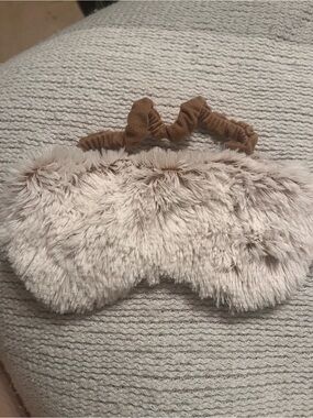 Cozy Plush Faux Fur Sleep Mask with Brown Elastic